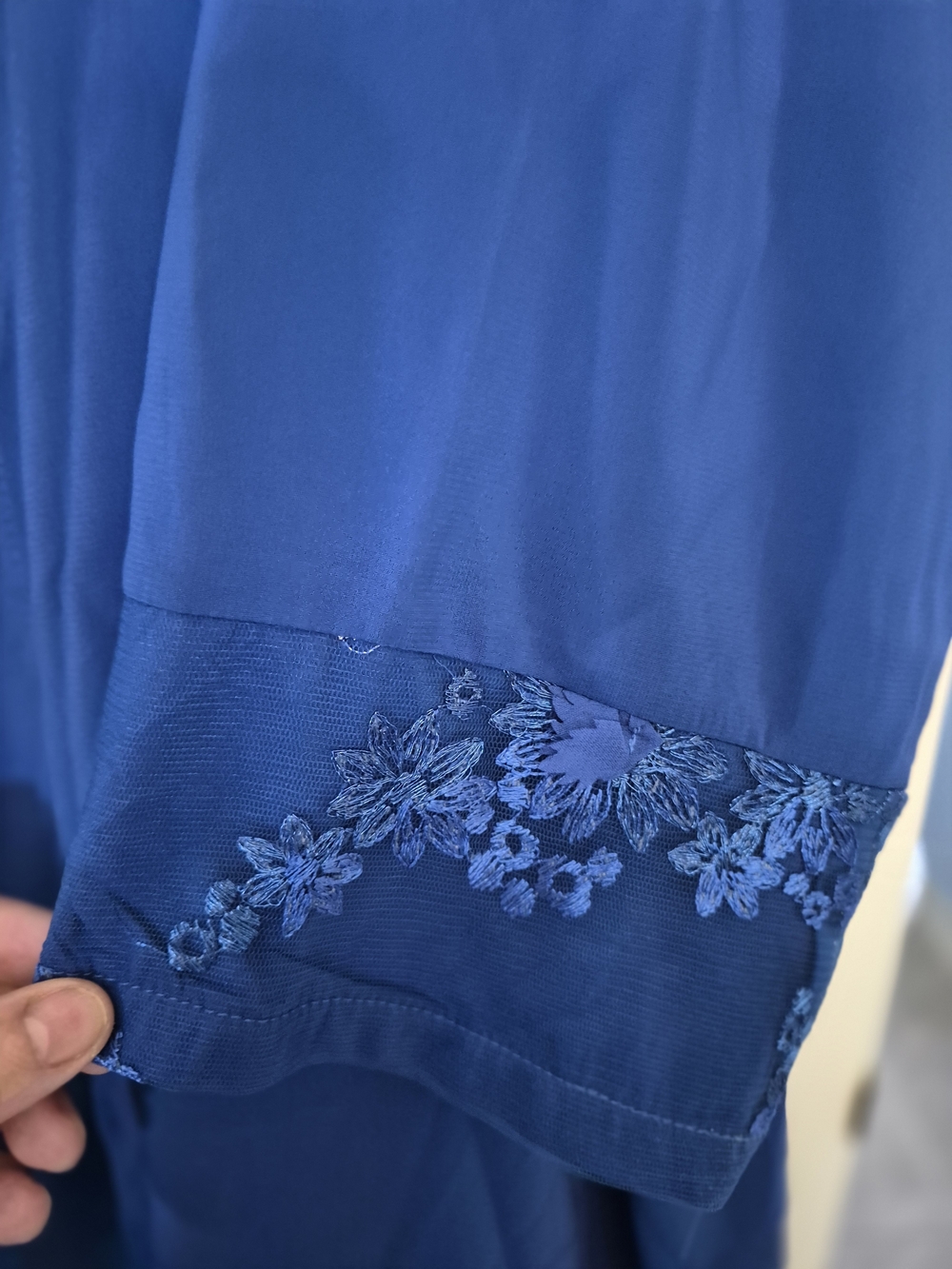 Blue Lace-Detail V-Neck Women's Top - Picture 5 of 6